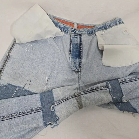 VINTAGE 90s UPCYCLE Handmade Patchwork Super Girly BOHO Baggy Capri Jean Size 12 - Picture 12 of 17